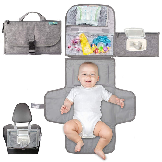 Portable Diaper Changing Pad - Baby Diaper Changer Travel Bag with Wipes Pocket, Smart Design Portable Changing Mat, Infant Travel Station Kit, Gift for Newborn Girl & Boy - Grey, Classic
