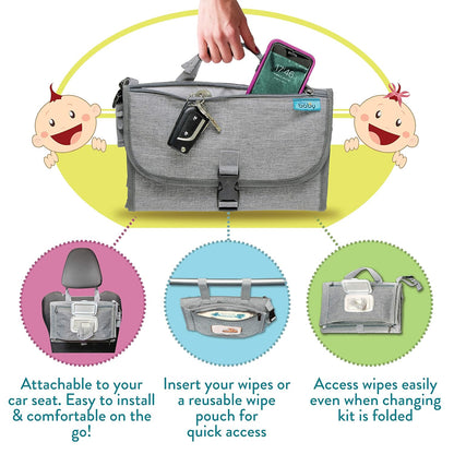 Portable Diaper Changing Pad - Baby Diaper Changer Travel Bag with Wipes Pocket, Smart Design Portable Changing Mat, Infant Travel Station Kit, Gift for Newborn Girl & Boy - Grey, Classic