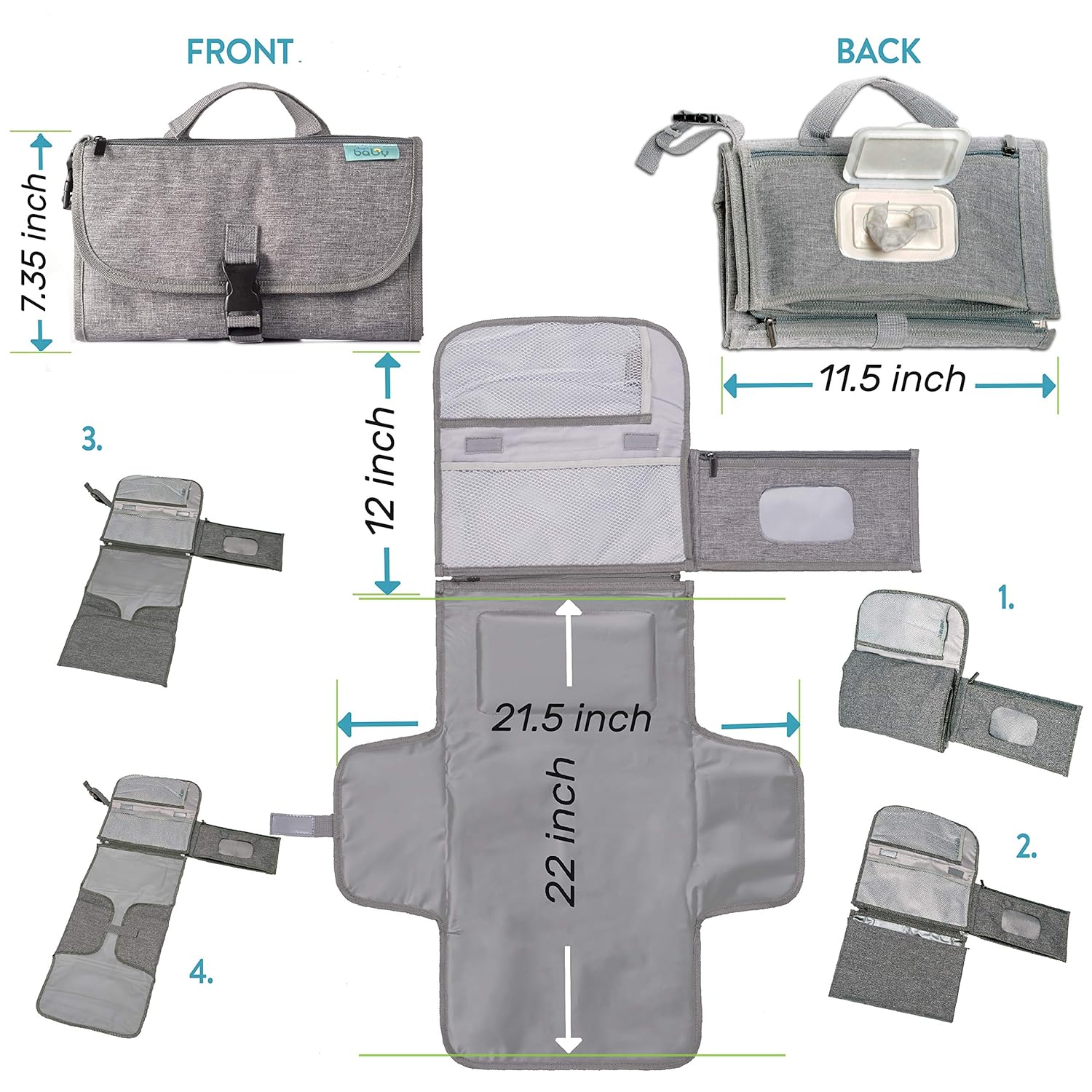 Portable Diaper Changing Pad - Baby Diaper Changer Travel Bag with Wipes Pocket, Smart Design Portable Changing Mat, Infant Travel Station Kit, Gift for Newborn Girl & Boy - Grey, Classic