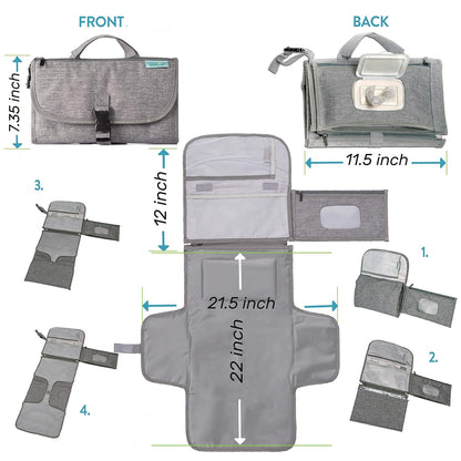 Portable Diaper Changing Pad - Baby Diaper Changer Travel Bag with Wipes Pocket, Smart Design Portable Changing Mat, Infant Travel Station Kit, Gift for Newborn Girl & Boy - Grey, Classic